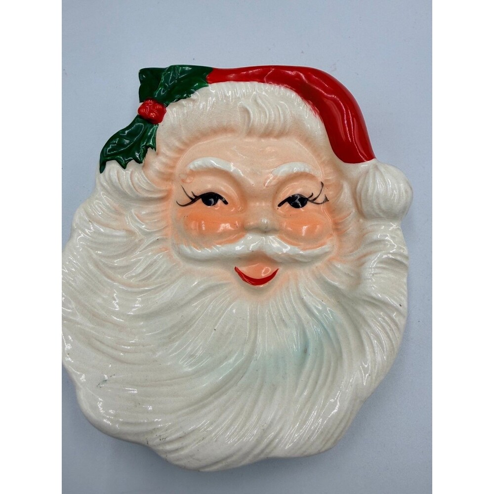Vintage JAPAN Head Wall Pocket & Candy Dish MCM Ceramic Santa Claus Christmas